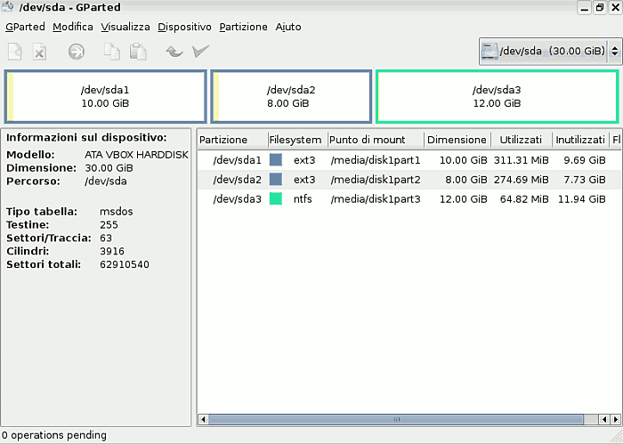 Gparted Harddisk Information operation view